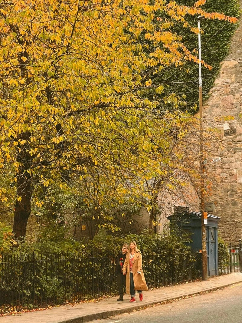 Bình minh lá đỏ Edinburgh đẹp nao lòng