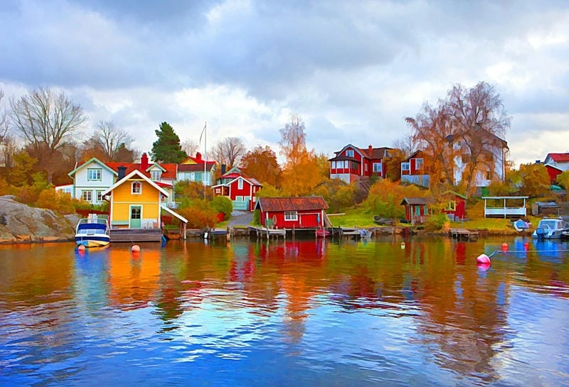 Bình minh lá vàng Stockholm đẹp nao lòng