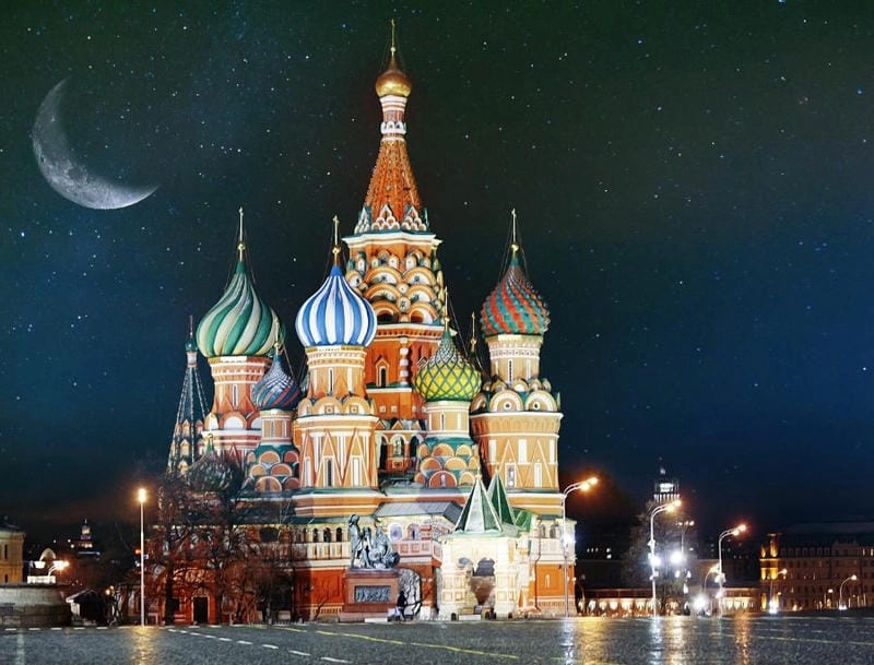 St Basil's Cathedral về đêm lung linh đẹp mắt