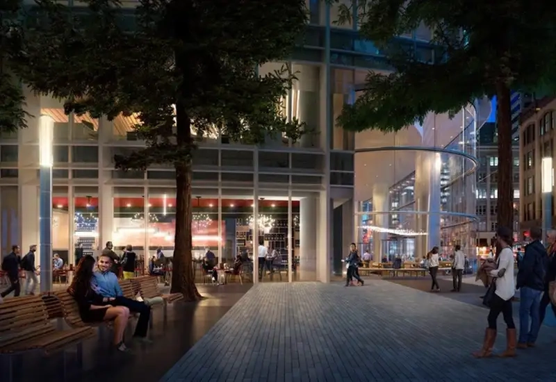 Cảnh đêm rực rỡ tại Tòa nhà Salesforce Tower