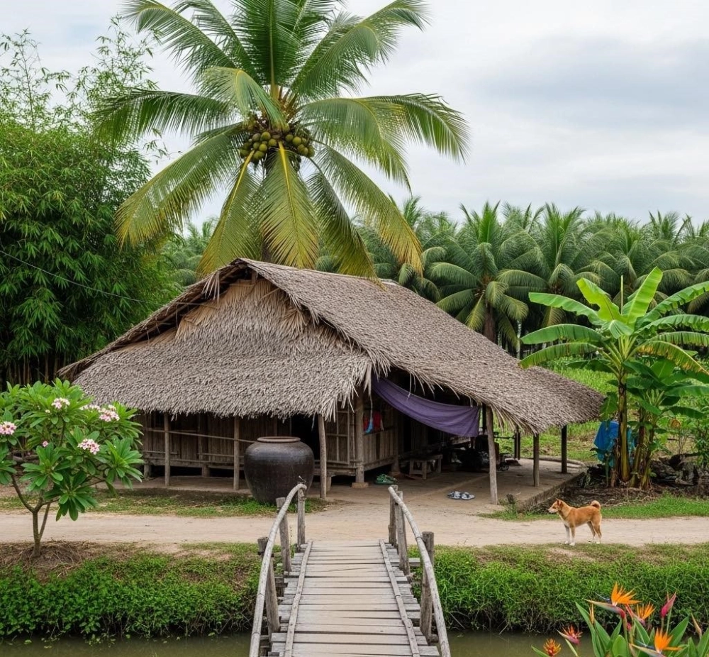 Nhà mái lá mộc mạc miền Tây tạo cảm giác bình yên