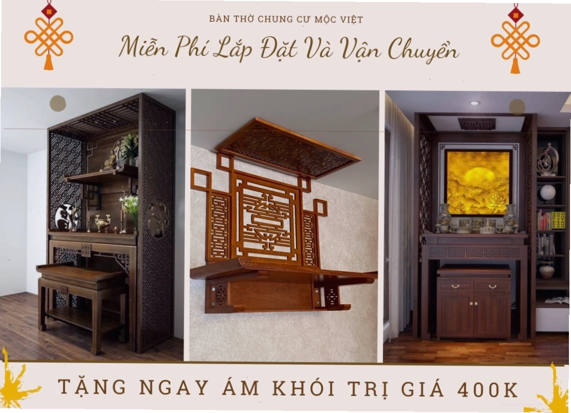 Bàn thờ chung cư Mộc Việt thiết kế chuẩn phong thủy, mang đến tài lộc