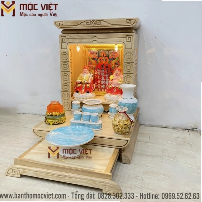 Bàn thờ Ông Địa Thần Tài hiện đại chạm khắc tinh tế