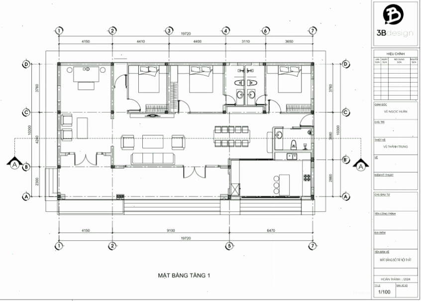 Bản vẽ thiết kế công năng nhà cấp 4 có sân vườn