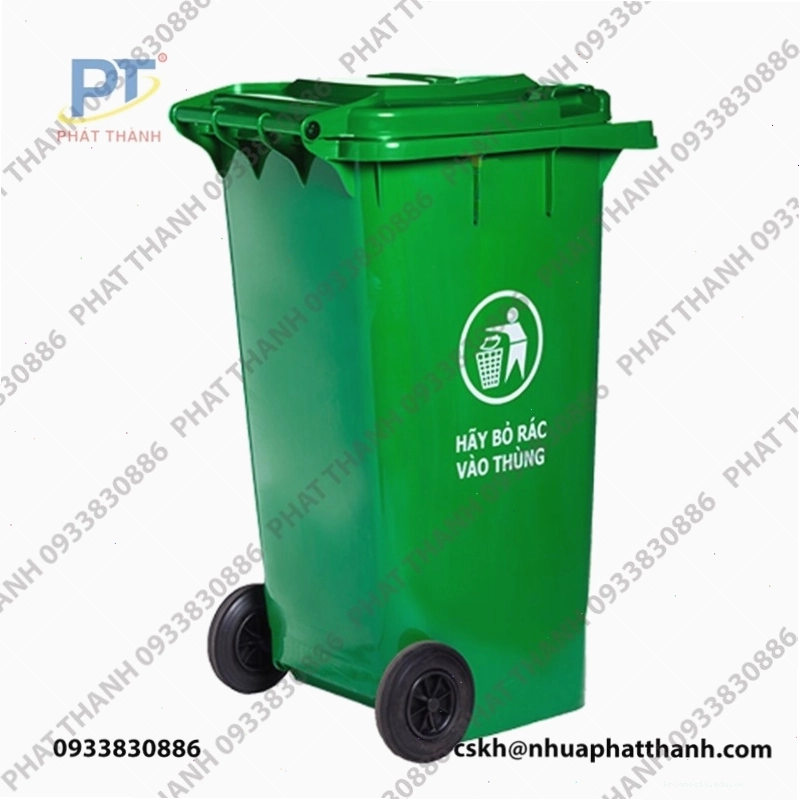 Cận cảnh thùng rác công nghiệp 120 lít màu xanh dương, thiết kế dày dặn