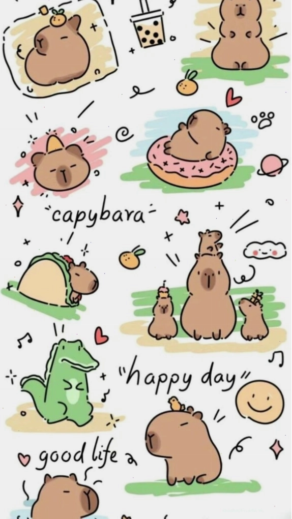 Capybara và hoa lá trong hình nền phong cách thiên nhiên