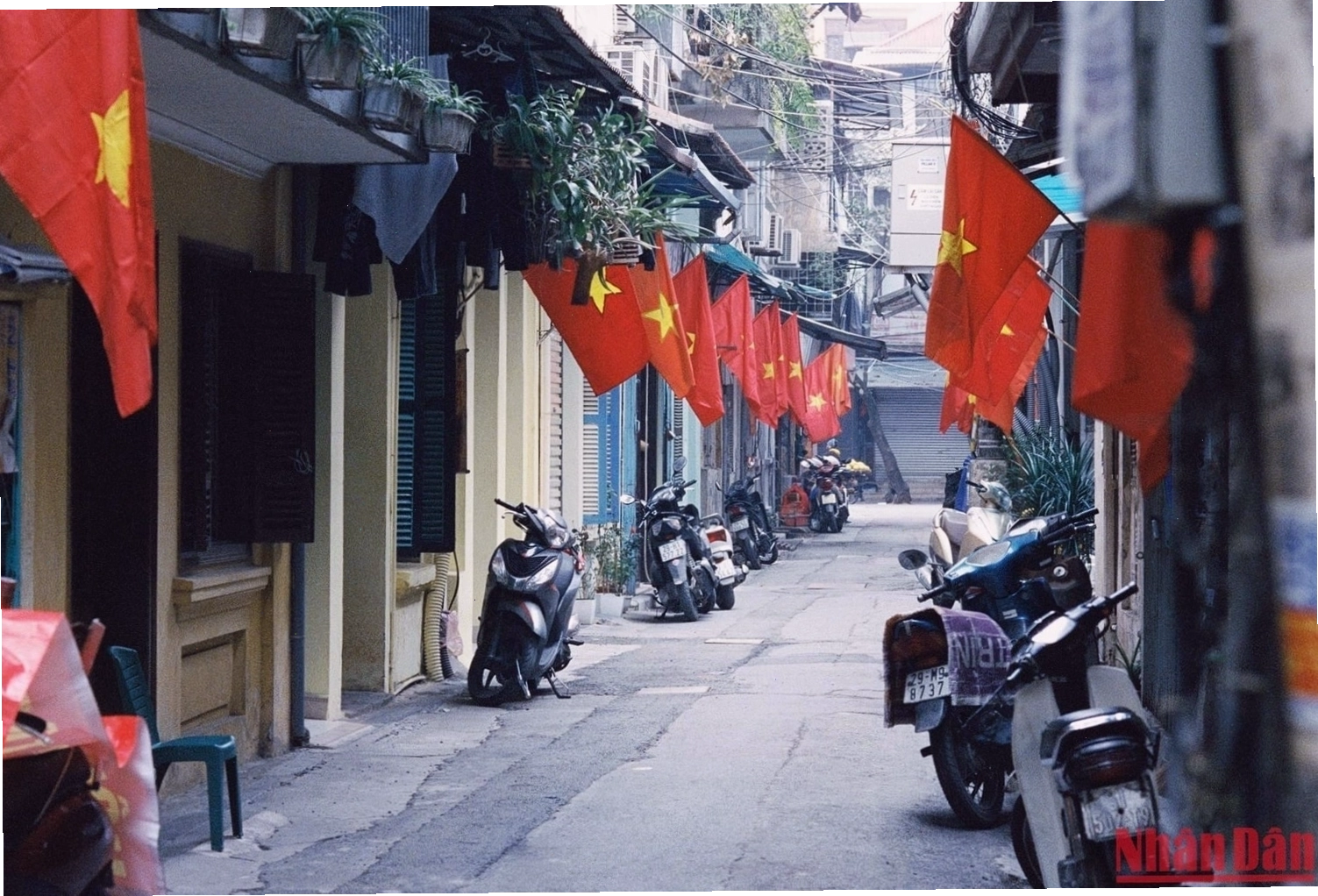 Cờ đỏ sao vàng rợp bóng trong dịp lễ Tết tại Hà Nội