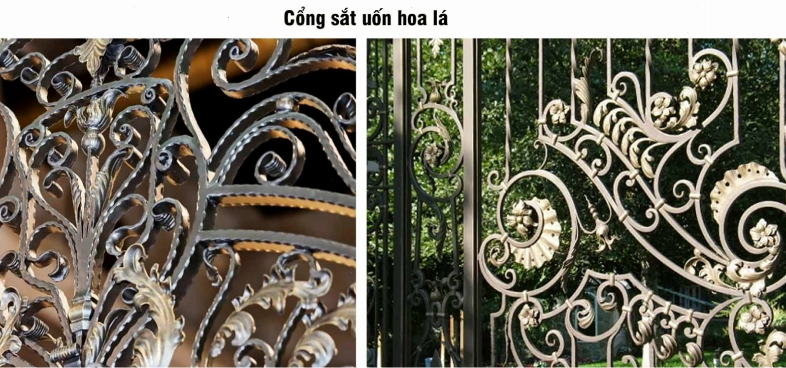 Cổng sắt uốn hoa lá cành cho nhà vườn thêm phần thơ mộng