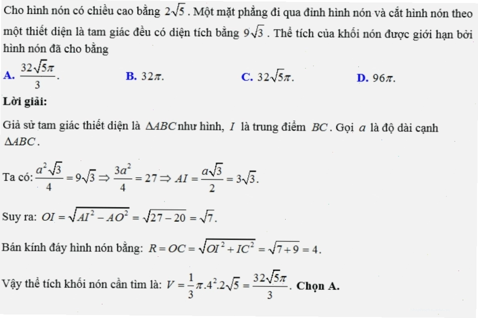 Công thức tính thể tích hình nón cụt