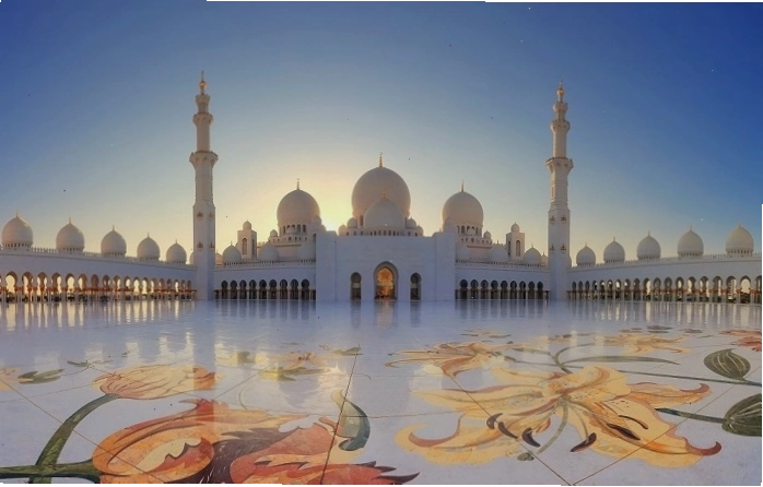 Đại Thánh đường Hồi giáo Sheikh Zayed ở Abu Dhabi, UAE với kiến trúc trắng muốt và mái vòm dát vàng