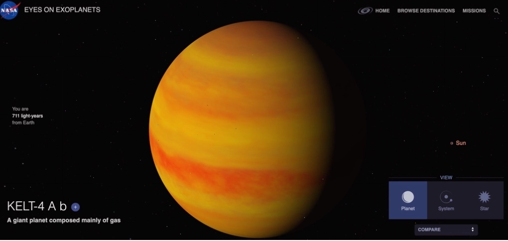 Giao diện trực quan của Eyes on Exoplanets, công cụ khám phá ngoại hành tinh.