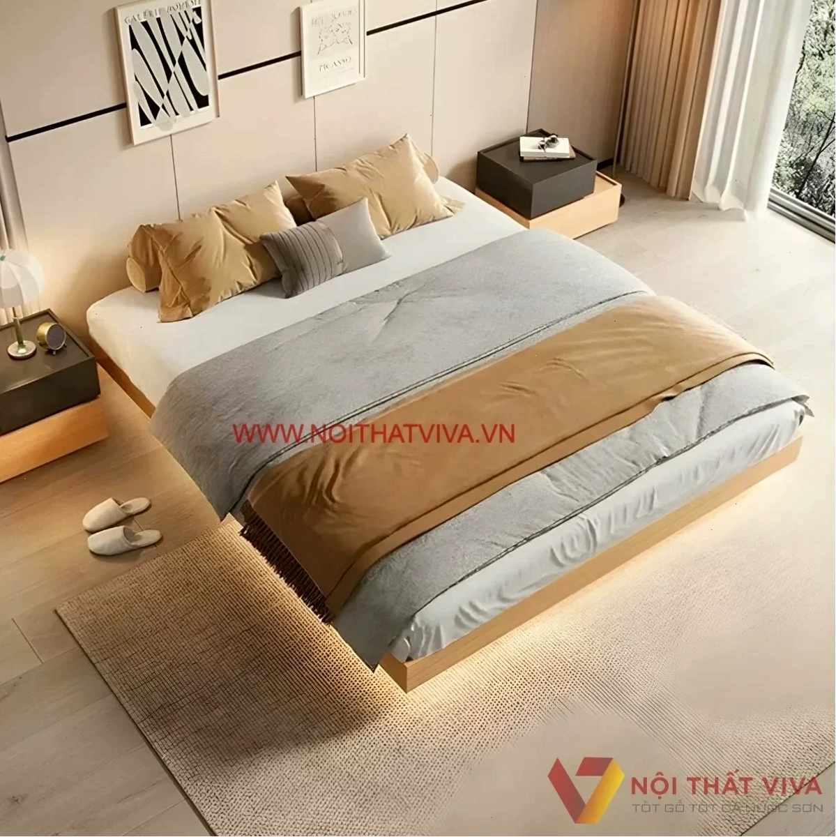 Giường bay Nhật gỗ MDF thiết kế lạ mắt