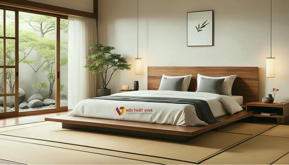 Giường kiểu Nhật đẹp tại Nội thất Viva, gỗ tự nhiên