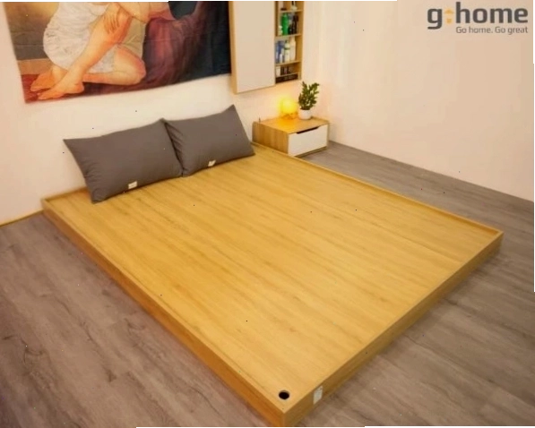 Giường ngủ bệt kiểu Nhật hiện đại, chân thấp, làm từ gỗ tự nhiên