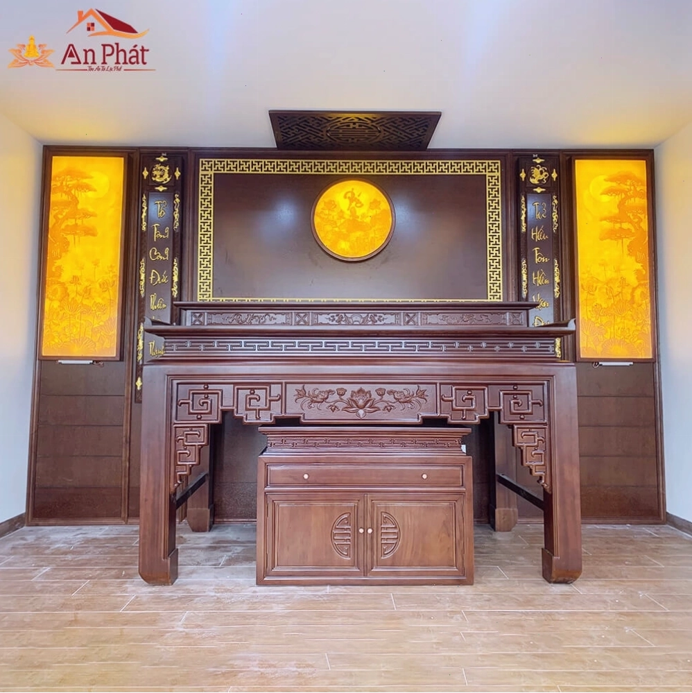 Không gian phòng thờ gỗ gụ cao cấp KGT343, sang trọng và tinh tế