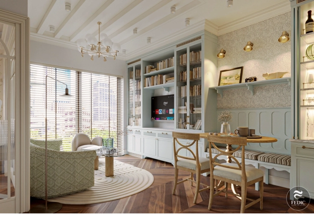 Khu vực bếp ăn phong cách Neo Classic với nội thất tiện nghi và sang trọng