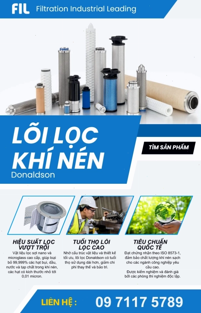 Lõi lọc khí nén Donaldson là một thành phần quan trọng trong hệ thống khí nén công nghiệp