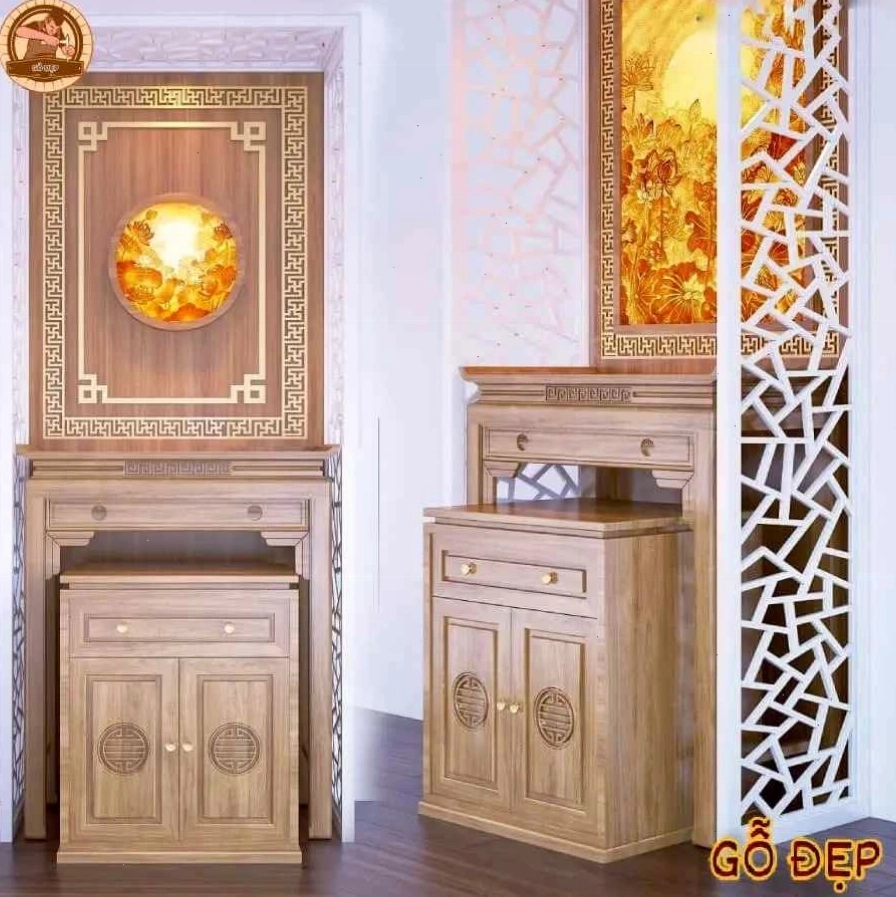 Mẫu bàn thờ đứng gỗ màu đẹp sang trọng