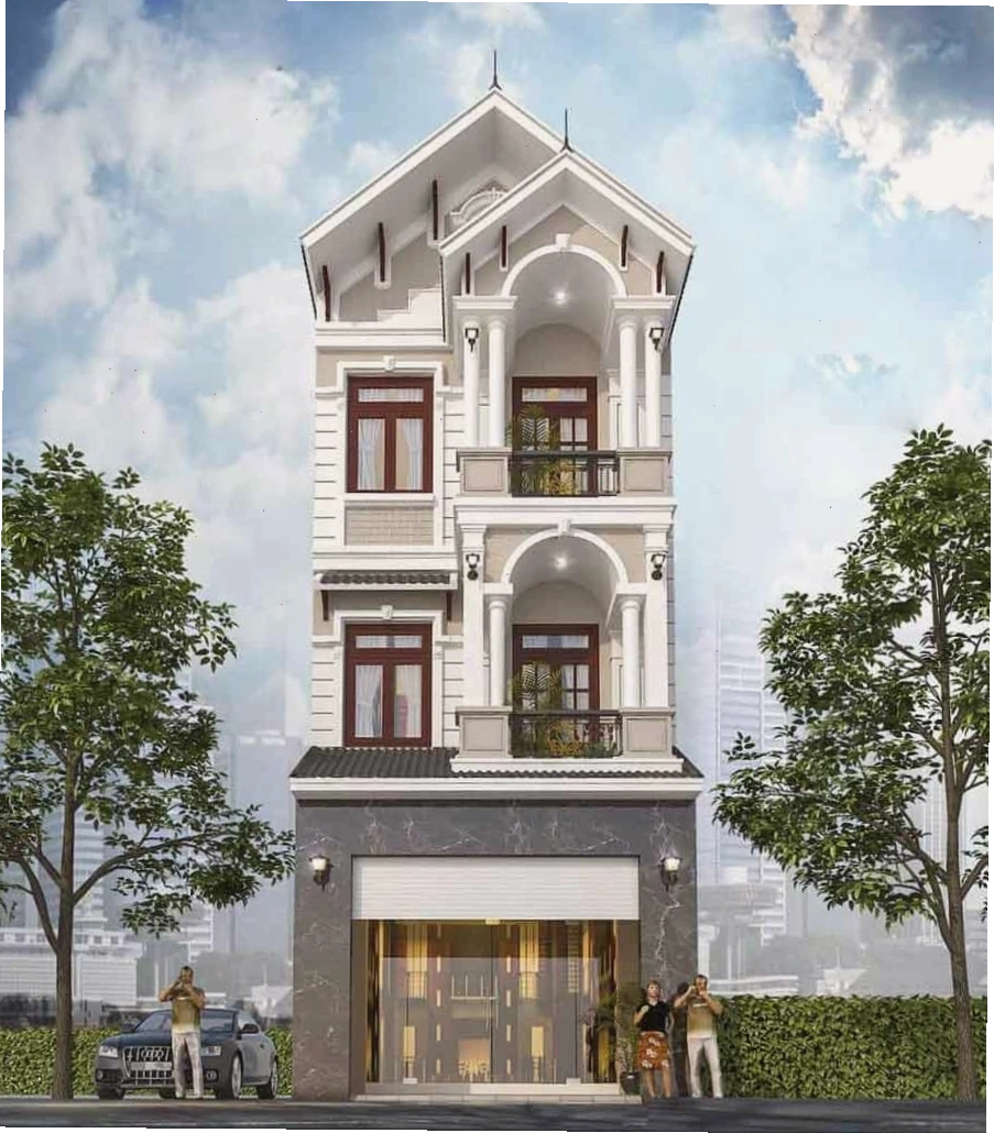 Mẫu nhà 3 tầng đẹp ở nông thôn phong cách tân cổ điển với các chi tiết phào chỉ tinh tế