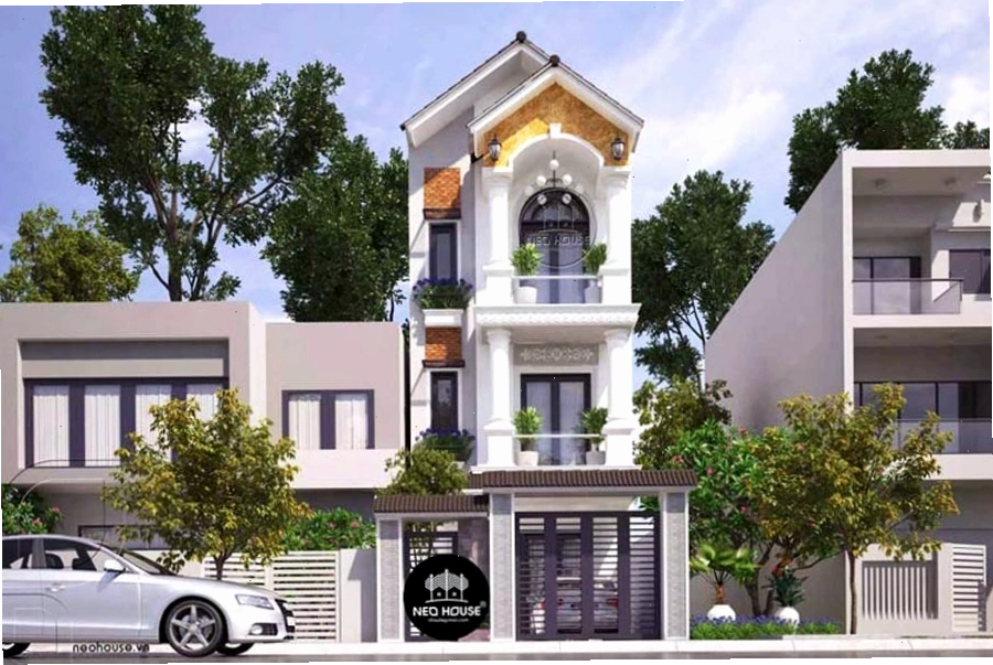 Mẫu nhà 3 tầng đẹp ở nông thôn với kiến trúc hiện đại và sân vườn xanh mát