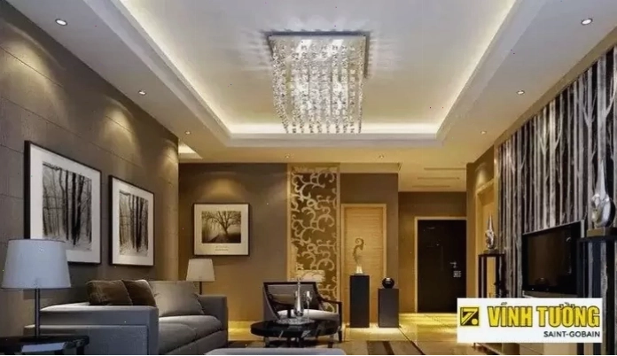 Mẫu trần thạch cao đẹp hiện đại với hệ thống đèn LED âm trần
