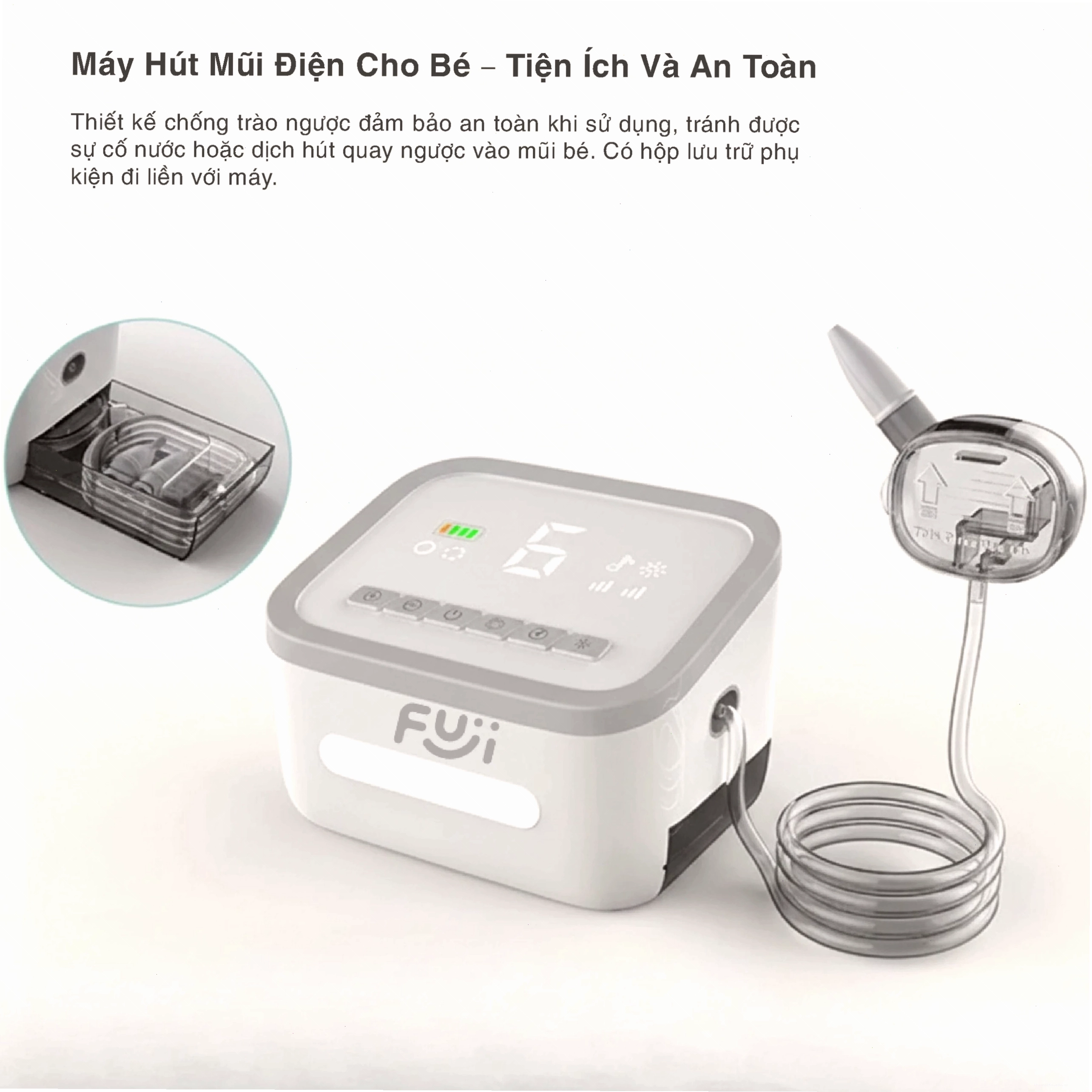 Máy hút mũi cho bé Fuji T50 với đầu hút mềm mại, an toàn cho niêm mạc mũi non nớt của bé