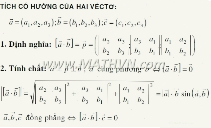 Minh họa công thức tích có hướng và các tính chất liên quan