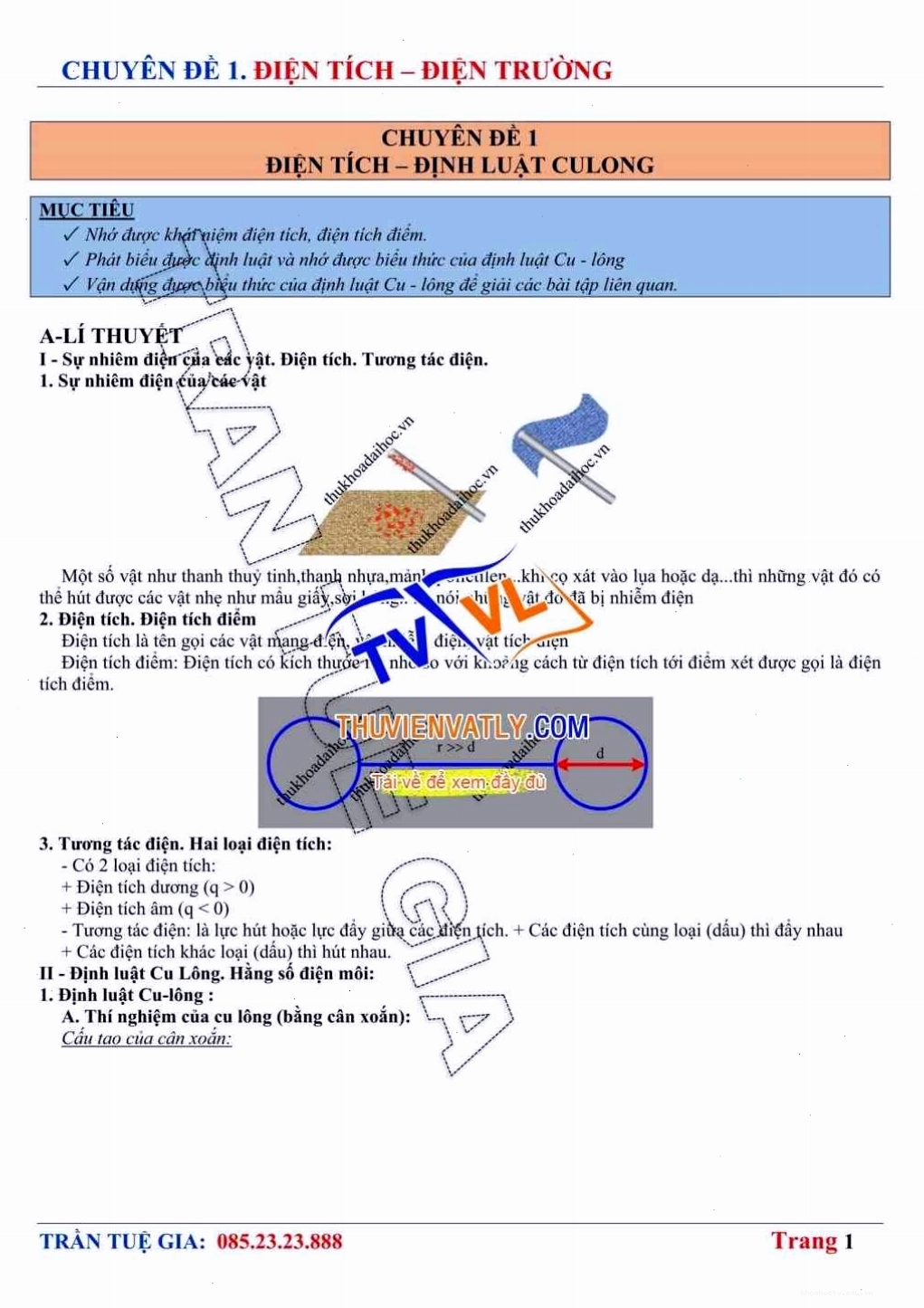 Minh họa lực tương tác giữa hai điện tích điểm theo định luật Coulomb