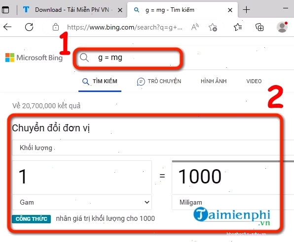  Minh họa mối quan hệ giữa gam và miligam