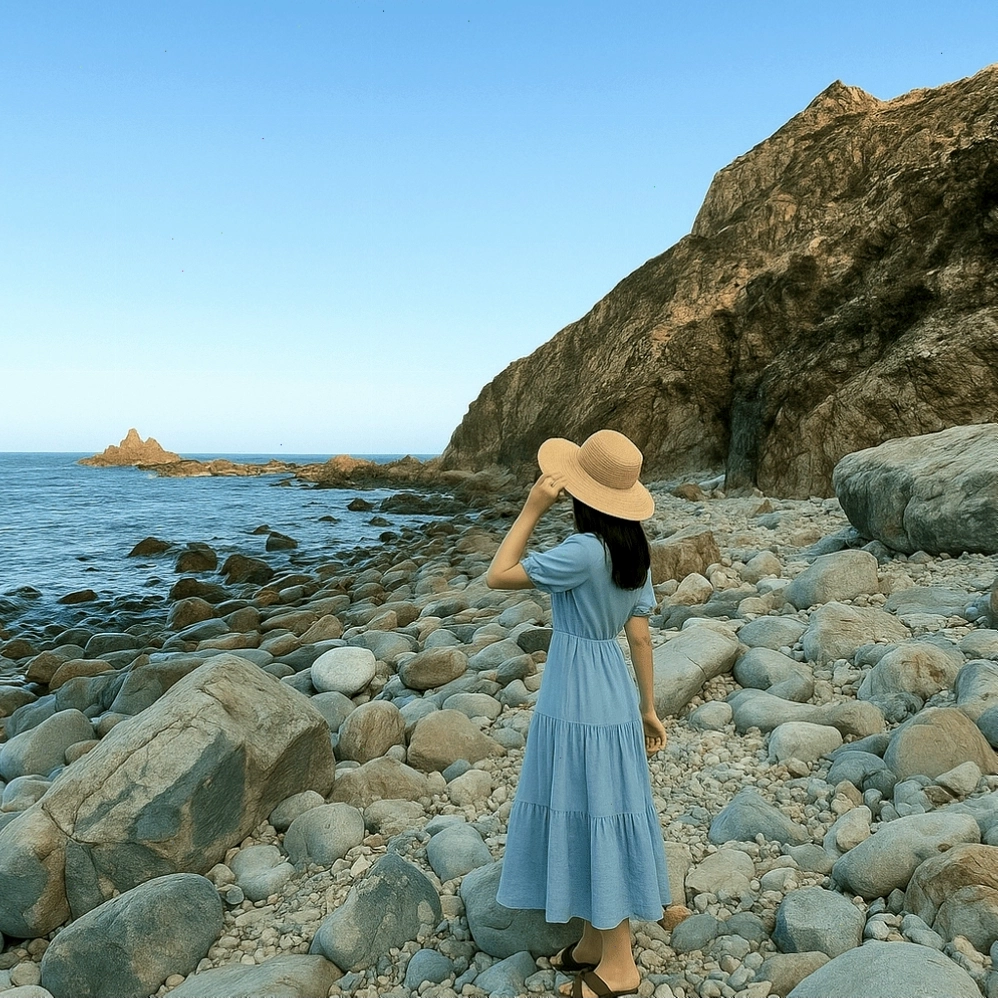 Một góc chụp ấn tượng tại bãi Đá Đẻ Eo Gió