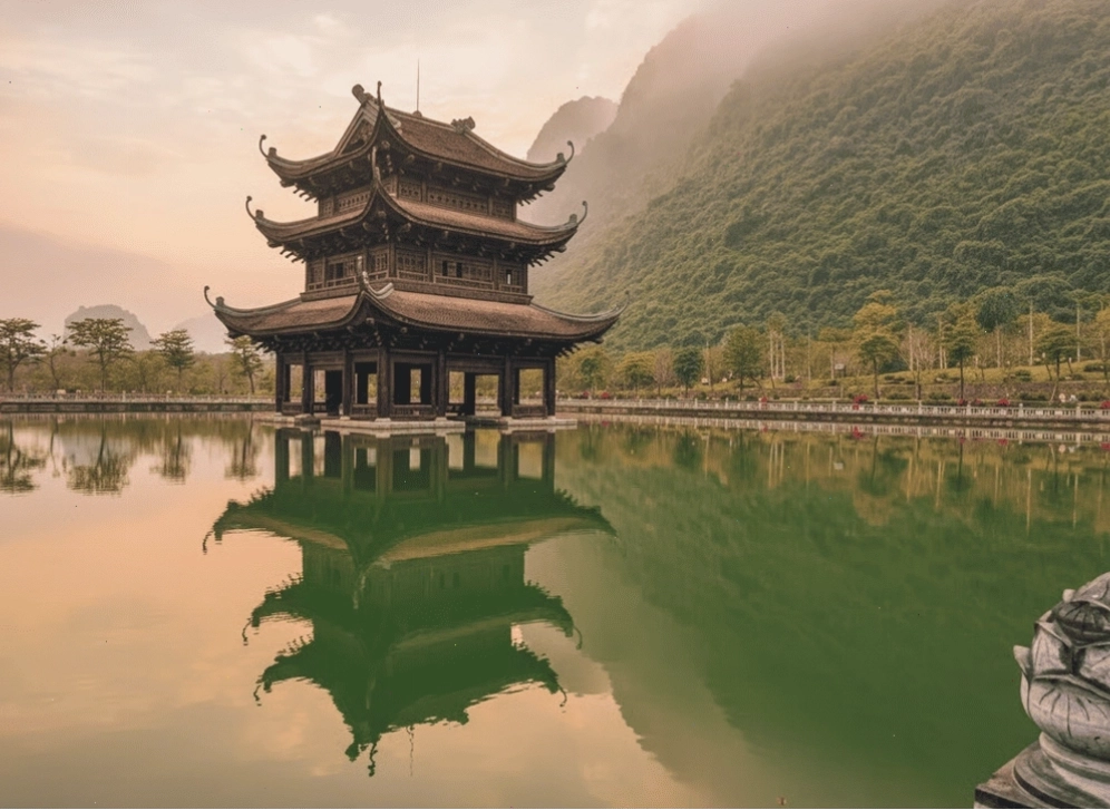 Ngôi chùa cổ linh thiêng giữa hồ