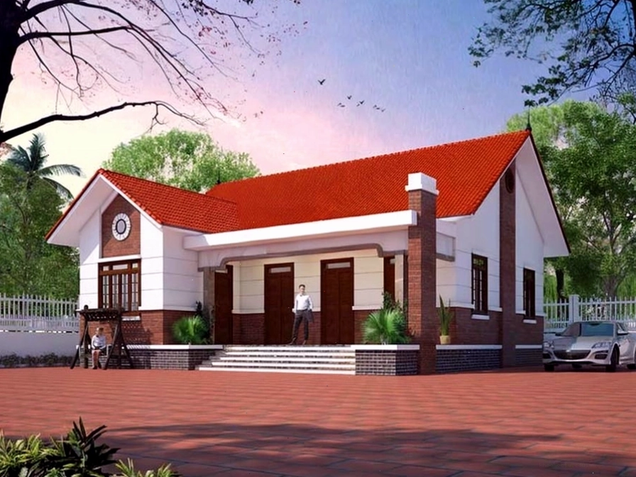 Ngôi nhà gỗ 3 gian mái ngói đỏ truyền thống