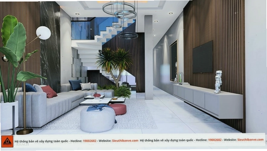 Phối cảnh không gian phòng khách thông thoáng
