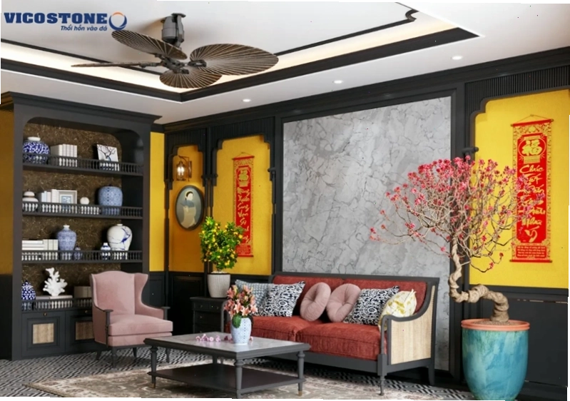 Phong cách Indochine sử dụng màu sắc trung tính xen kẽ nhiệt đới, chất liệu truyền thống kết hợp hiện đại