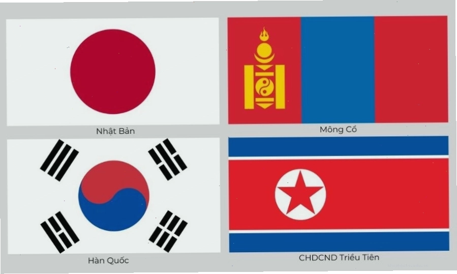 Quốc kỳ các nước châu Á được minh họa rõ nét trên bản đồ