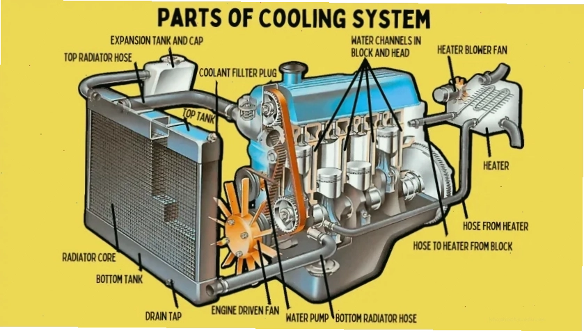 Sơ đồ các bộ phận của hệ thống làm mát động cơ