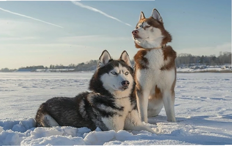 Thân hình săn chắc và bộ lông dày đặc trưng của chó Husky