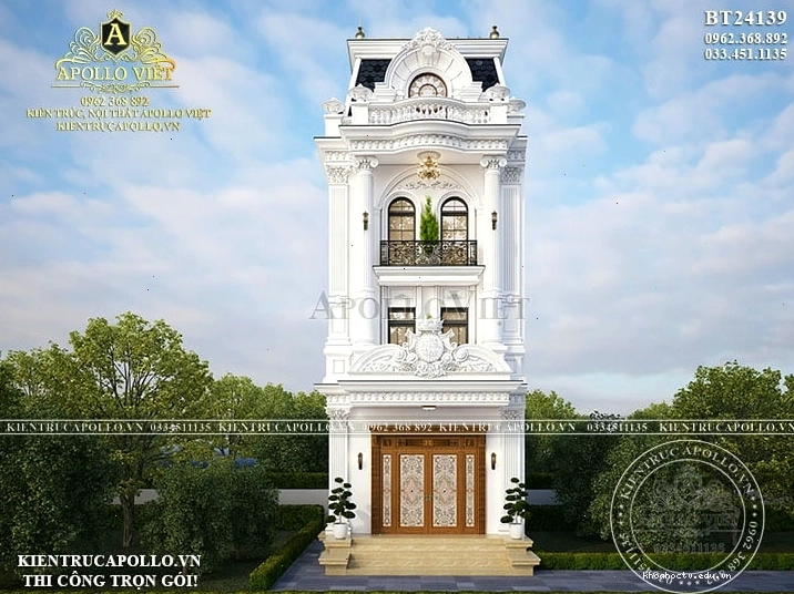 Thiết kế biệt thự phố tân cổ điển 3 tầng 1 tum