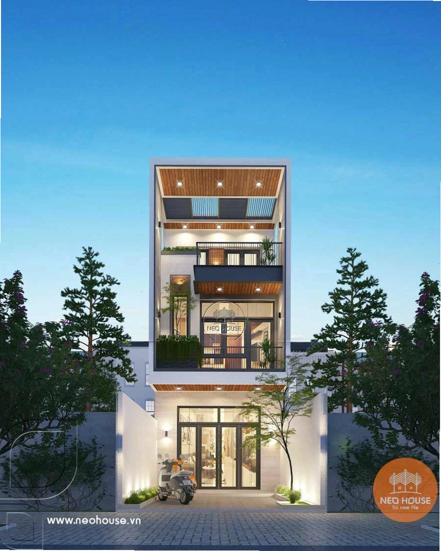 Thiết kế nhà 3 tầng hiện đại ở nông thôn với hệ cửa kính lớn