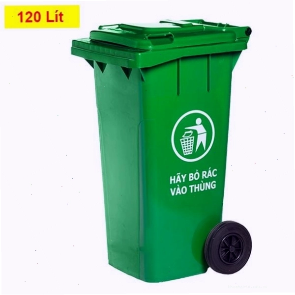 Thùng Rác 120 Lít Bằng Nhựa Nắp Kín Có Bánh Xe màu cam