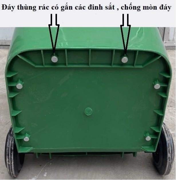 Thùng rác nhựa màu xanh lá có bánh xe, dung tích lớn