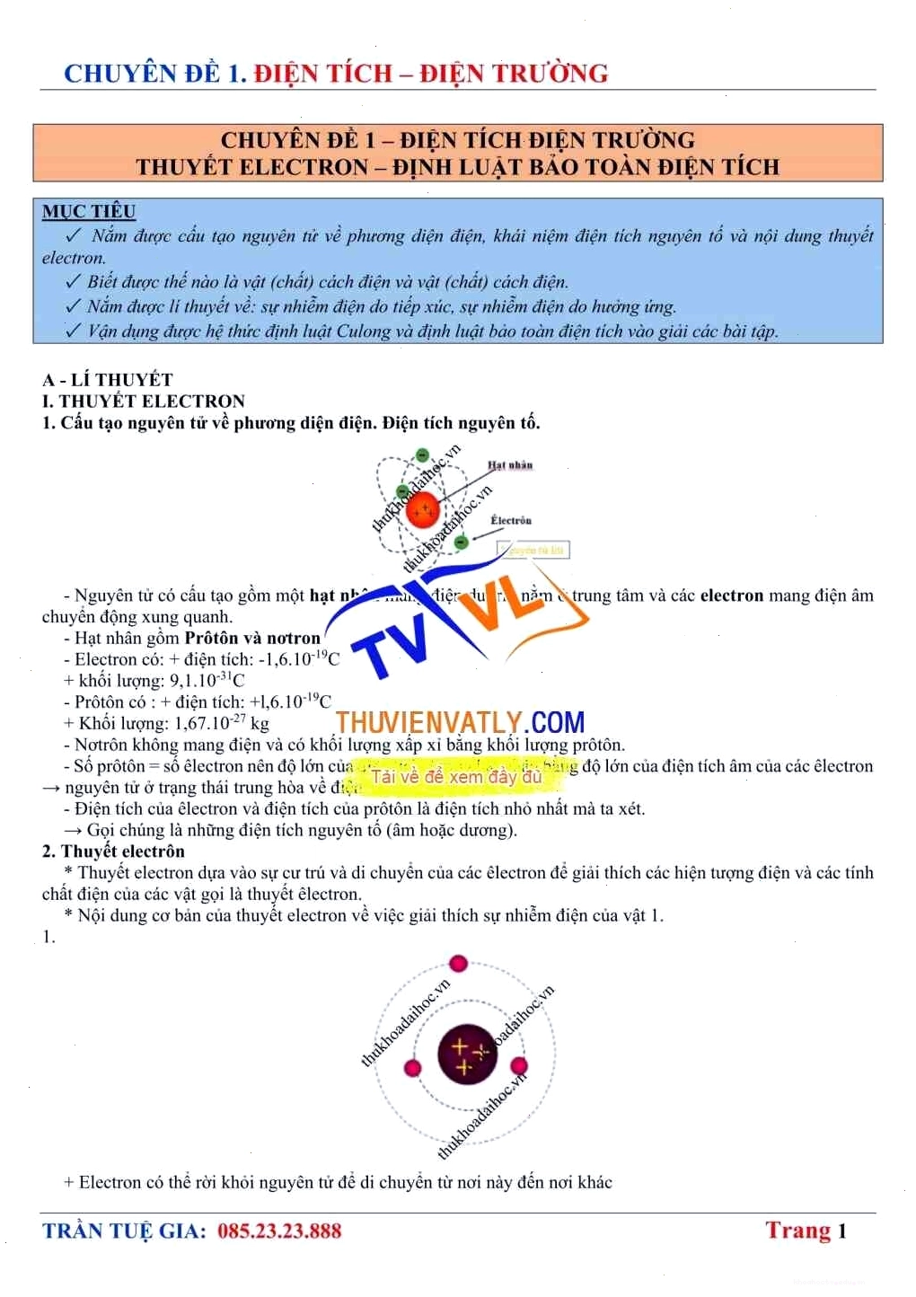 Thuyết Electron, Định luật Bảo toàn Điện tích