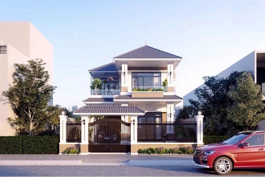 Tiểu cảnh sân vườn sinh động bên hông nhà chữ L