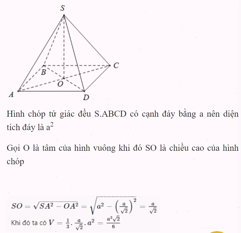 Tính thể tích hình chóp cụt vuông có cạnh đáy a và b