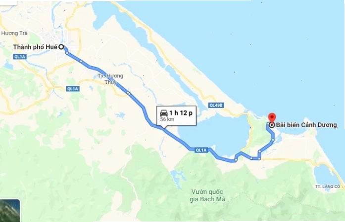 Toàn cảnh bãi biển Cảnh Dương với cát trắng và nước biển xanh biếc