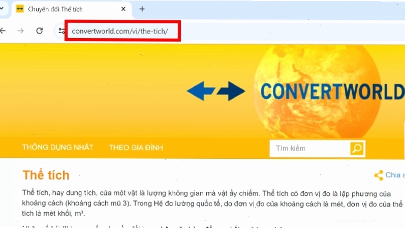 Truy cập trang web chuyển đổi đơn vị