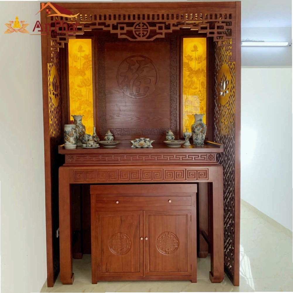 Tủ thờ đẹp gỗ gụ BTD2071, thiết kế đa cấp tiện dụng