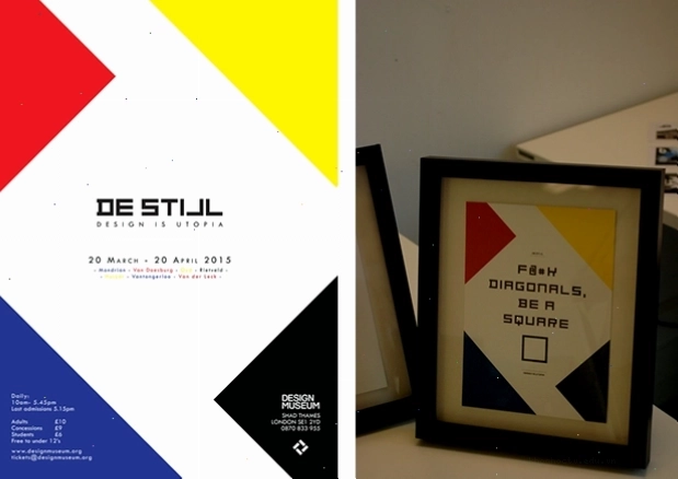 Typography theo phong cách De Stijl với các chữ cái được tạo thành từ hình khối cơ bản