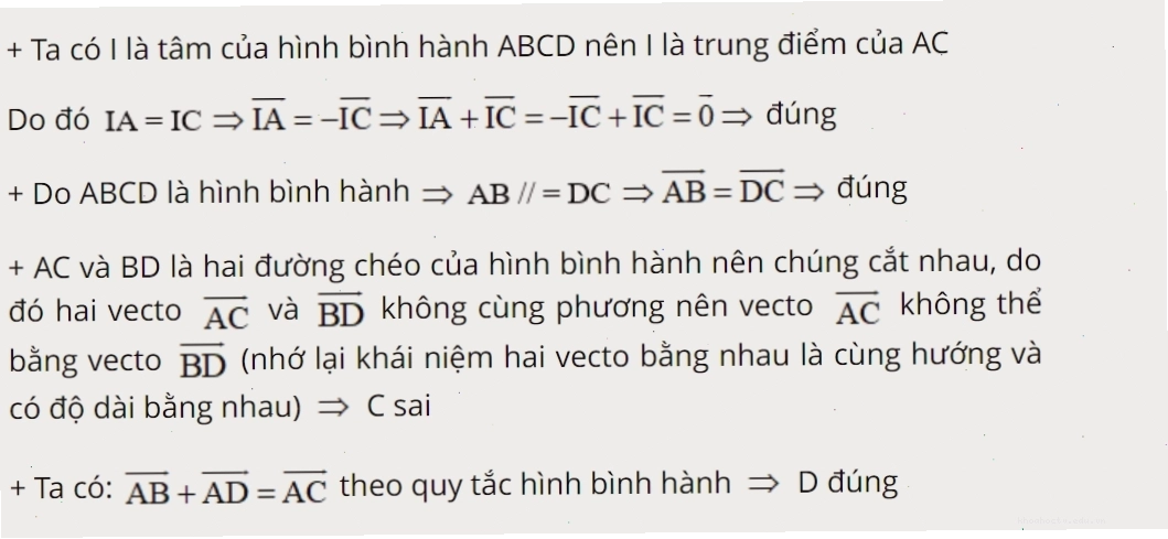 Ví dụ về quy tắc hình bình hành áp dụng cho vectơ