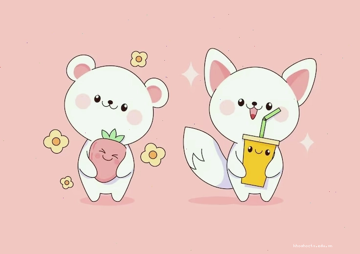 Hình ảnh mèo và gấu bắc cực phong cách kawaii cực kỳ đáng yêu